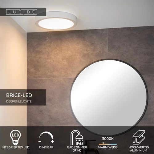 Lucide BRICE-LED - Deckenleuchte Badezimmer - Ø 30 cm - LED Dim. - 1x30W 3000K - IP44 - Weiß - USP